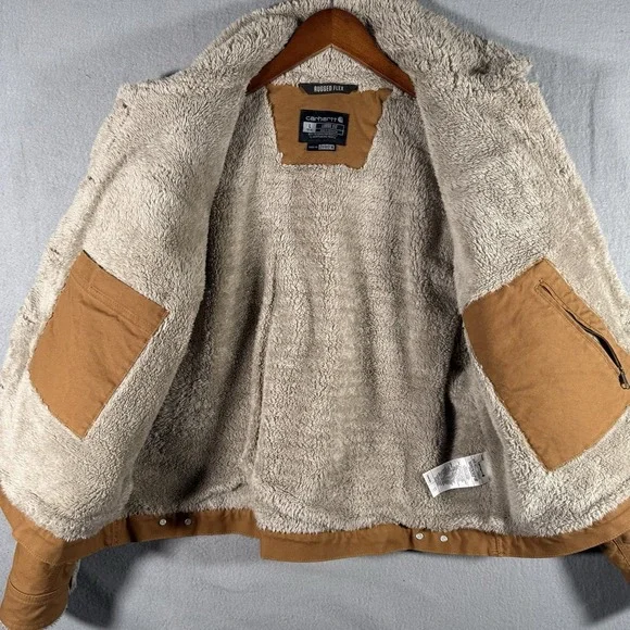 Carhartt Womens Rugged Flex Loose Fit Tan Canvas Sherpa Jacket Size Large - Picture 7 of 7